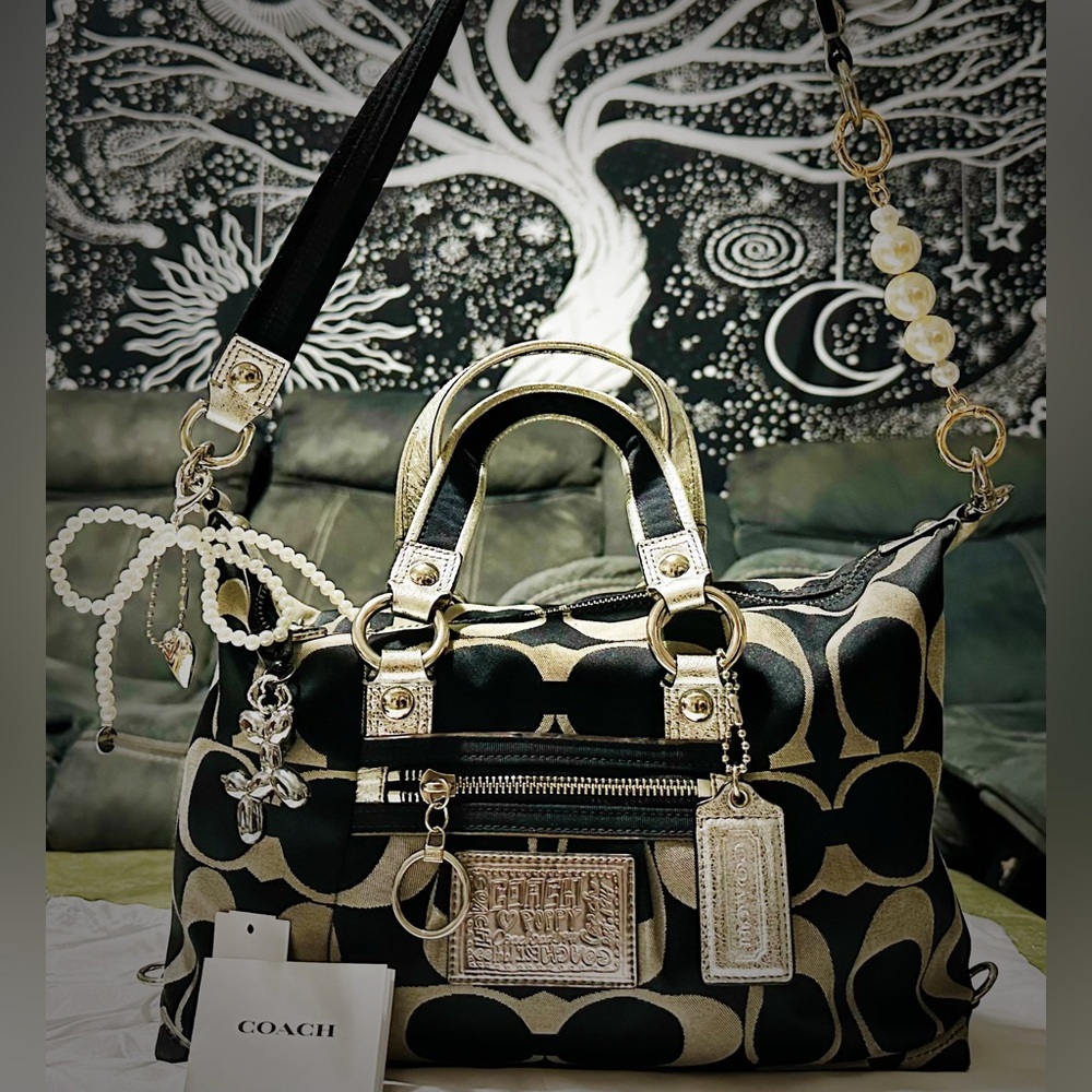 Vintage Coach soho shoulder bag Y2K Poppy Denim Coach Black and silver tote bag - Picture 4 of 17